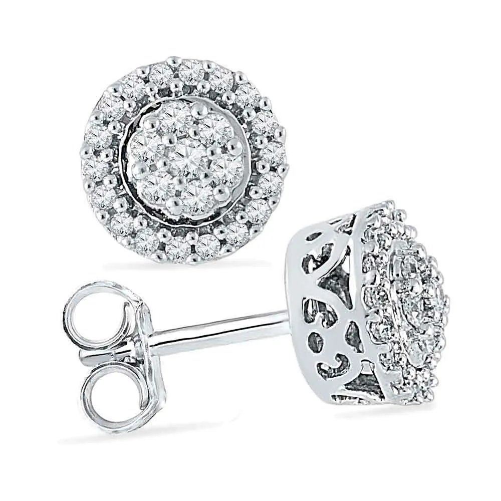 Sparkling Diamond Flower Cluster Earrings in 10kt White Gold