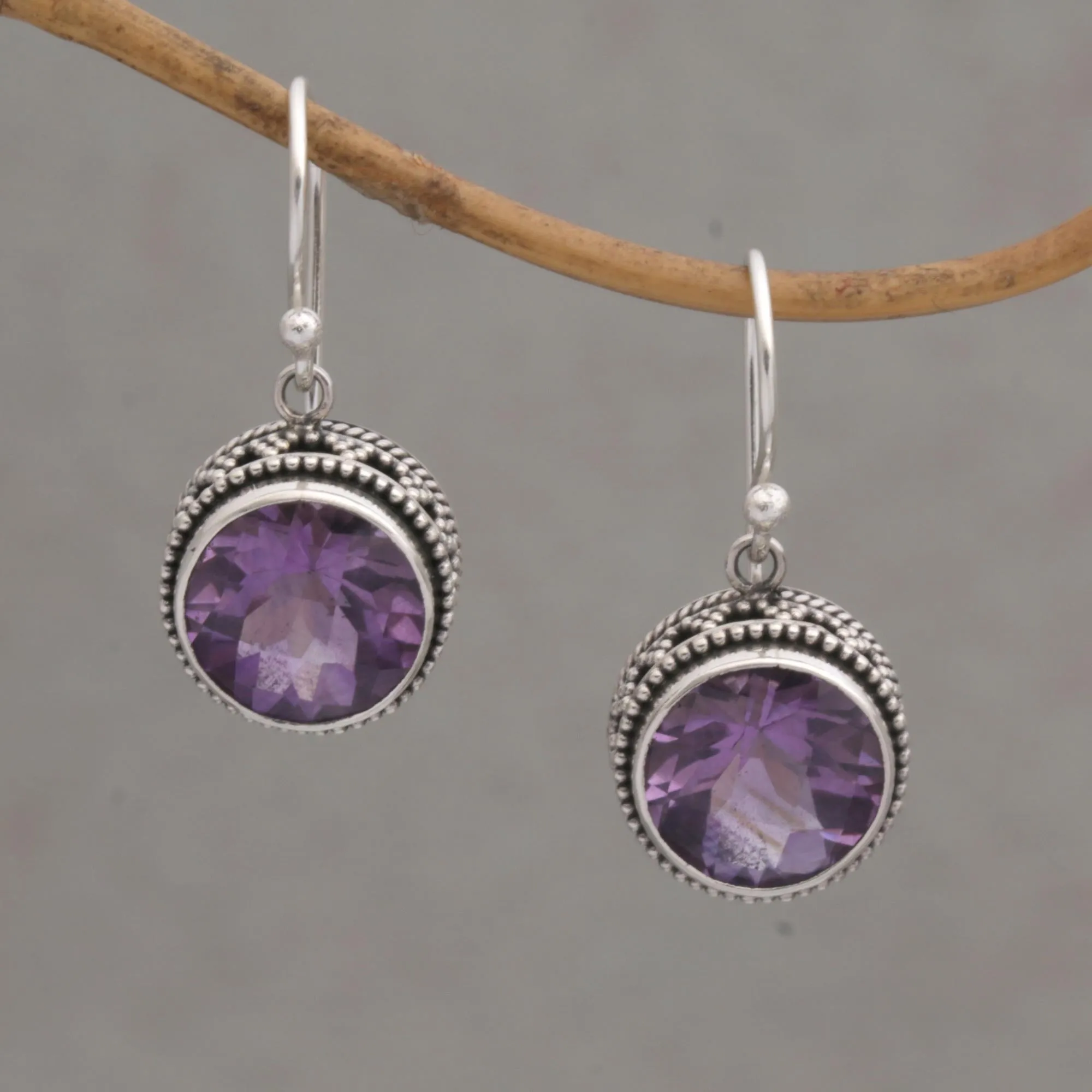 Sparkling Haven Handcrafted Amethyst and Sterling Silver Dangle Earrings