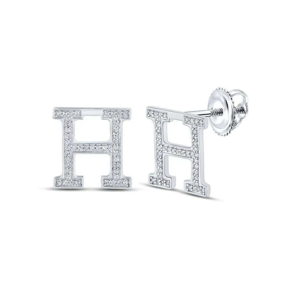 Sparkling Personalized 10kt White Gold Diamond Initial Earrings