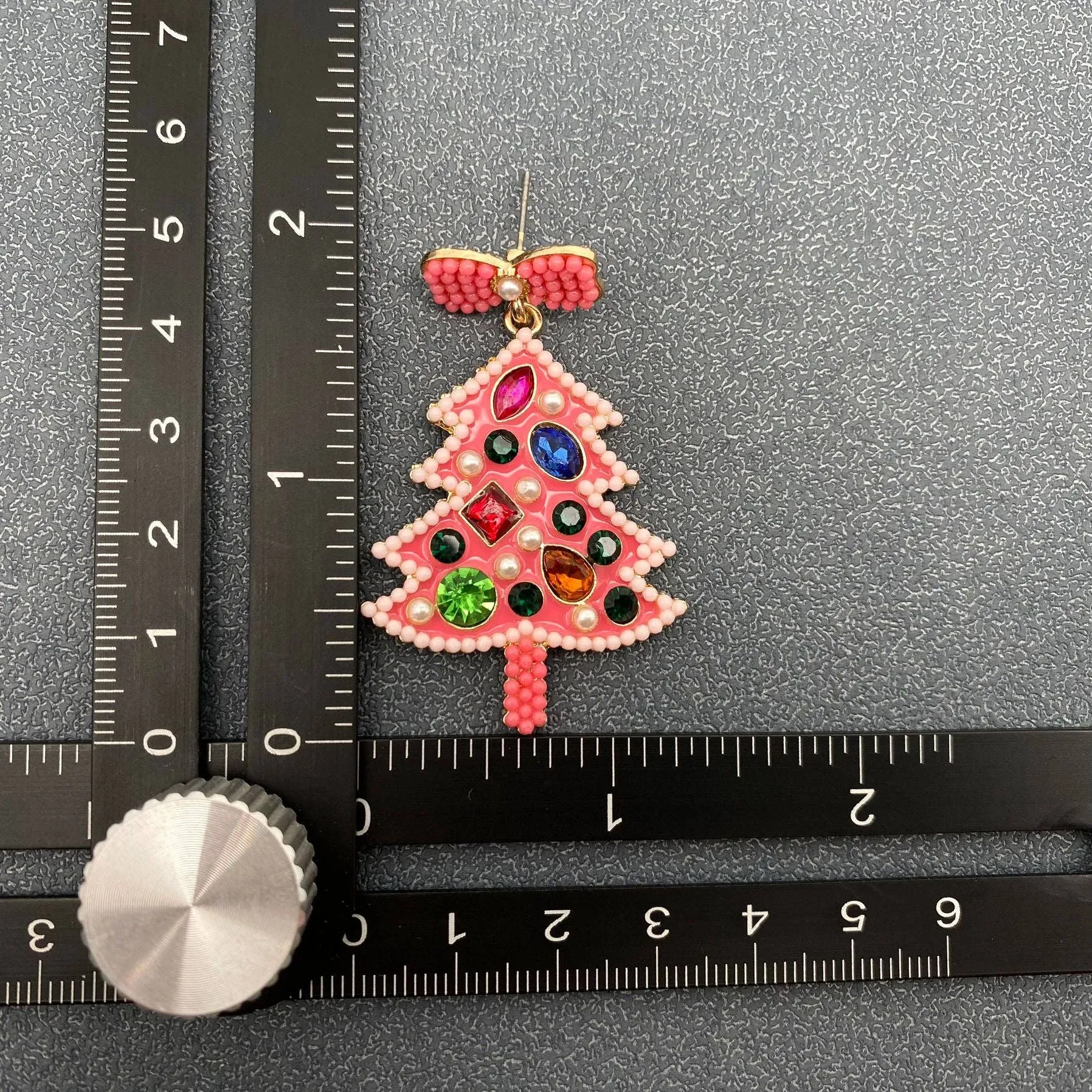 Sparkling Rhinestone Enamel Christmas Tree Bow Post Earrings