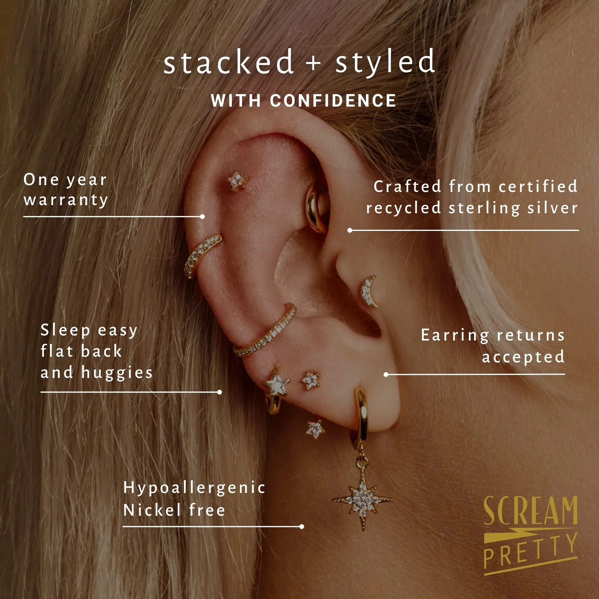 Sparkling Star Single Flat Back Earring