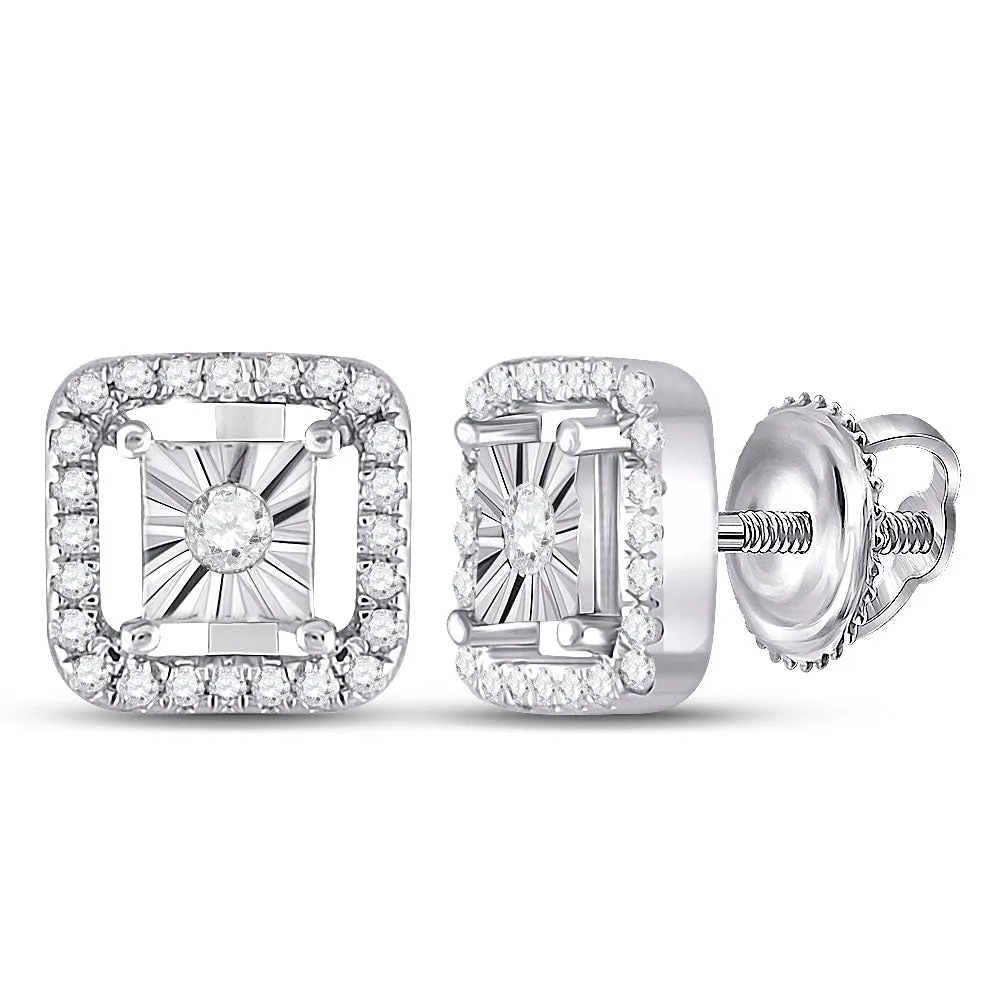 Sparkling Sterling Silver Diamond Square Earrings
