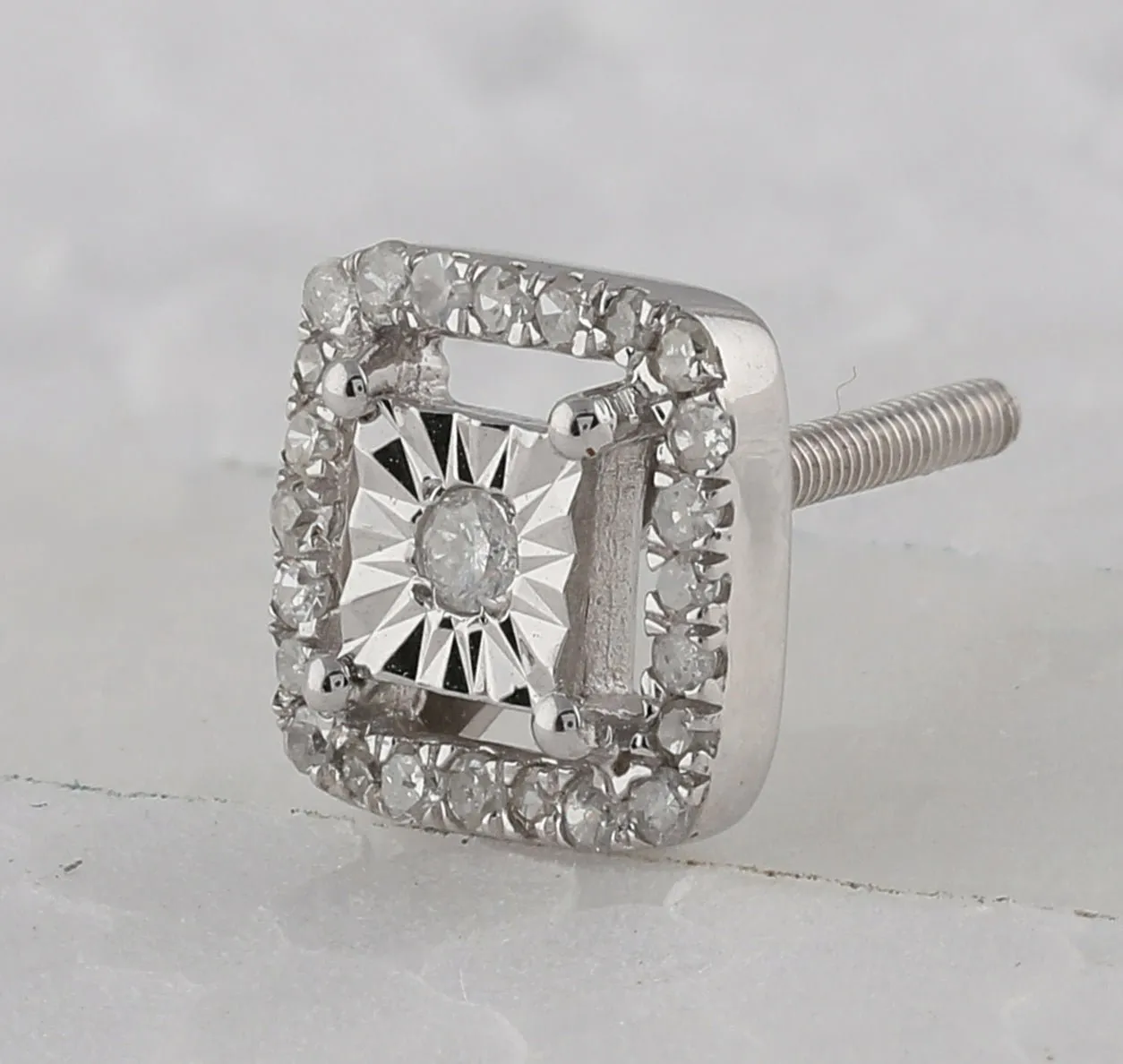 Sparkling Sterling Silver Diamond Square Earrings