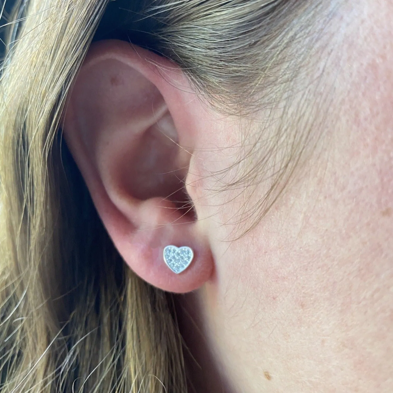 Sparkling Sterling Silver Heart Studs