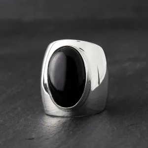 Sterling Silver and Black Onyx Stone Wide Band Ring