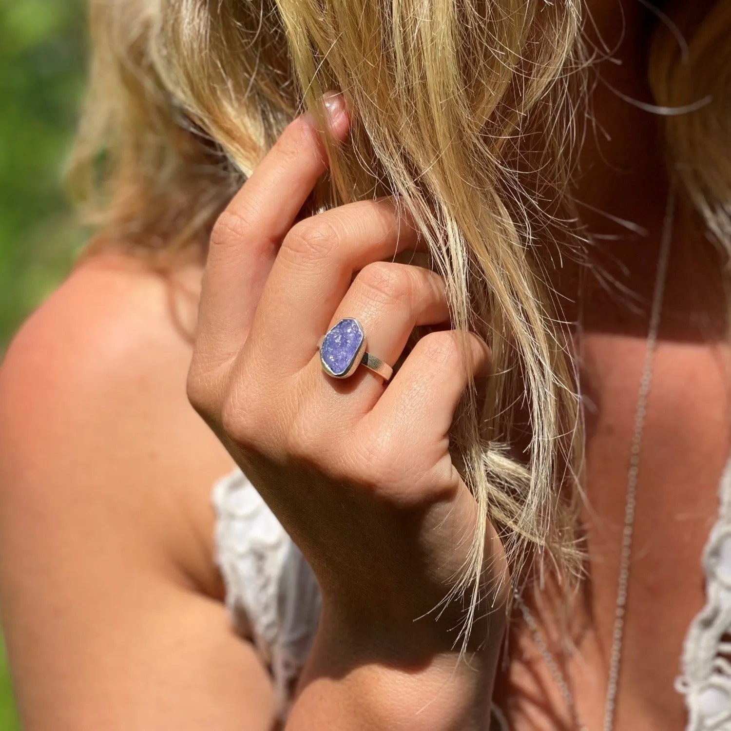 Sterling Silver and Rough Amethyst Ring