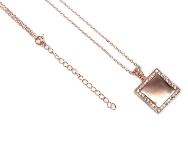 Sterling Silver Engravable Square Diamond Necklace