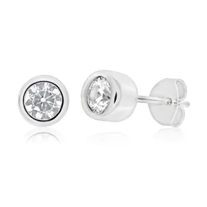Sterling Silver Rhodium Plated Cubic Zirconia Cylinder Stud Earrings