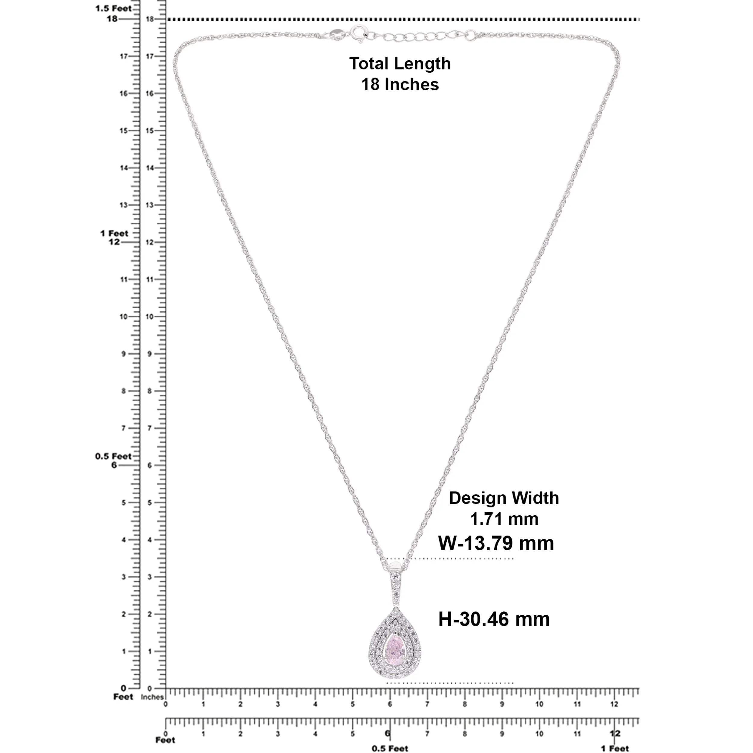 Sterling Silver Teardrop Pendant Necklace with Pink Pear-Shaped Stone | SKU : 0021423758