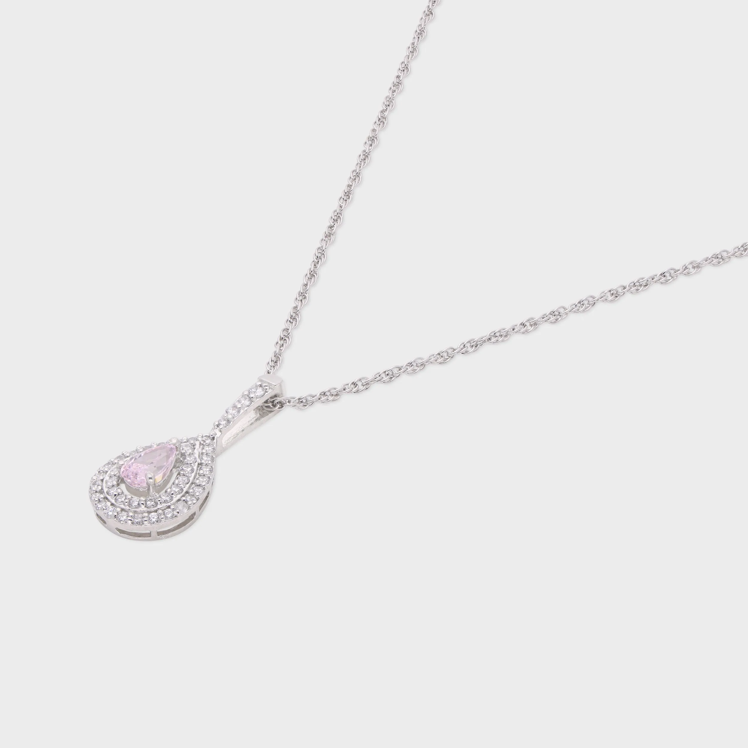 Sterling Silver Teardrop Pendant Necklace with Pink Pear-Shaped Stone | SKU : 0021423758