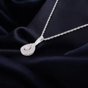 Sterling Silver Teardrop Pendant Necklace with Pink Pear-Shaped Stone | SKU : 0021423758