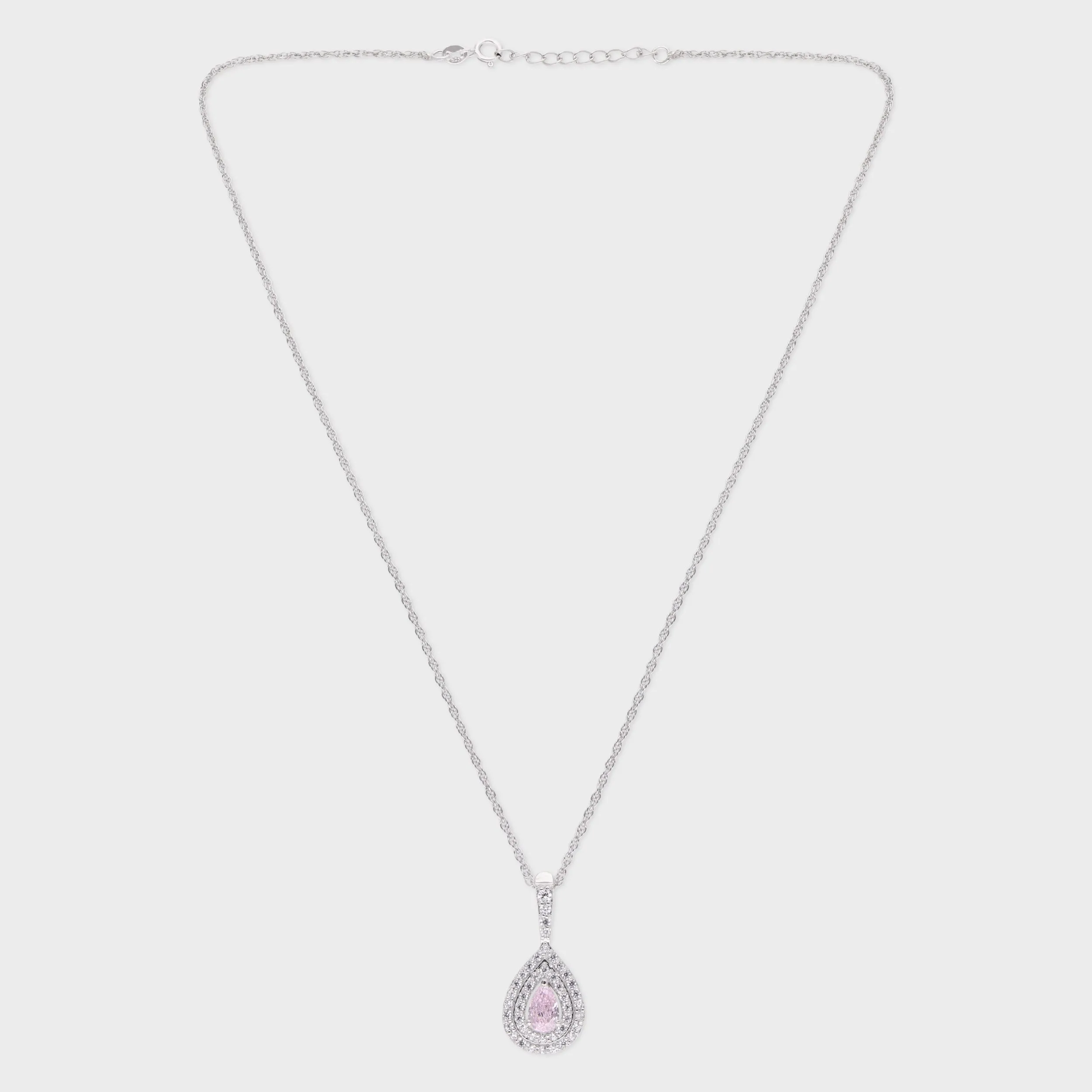 Sterling Silver Teardrop Pendant Necklace with Pink Pear-Shaped Stone | SKU : 0021423758