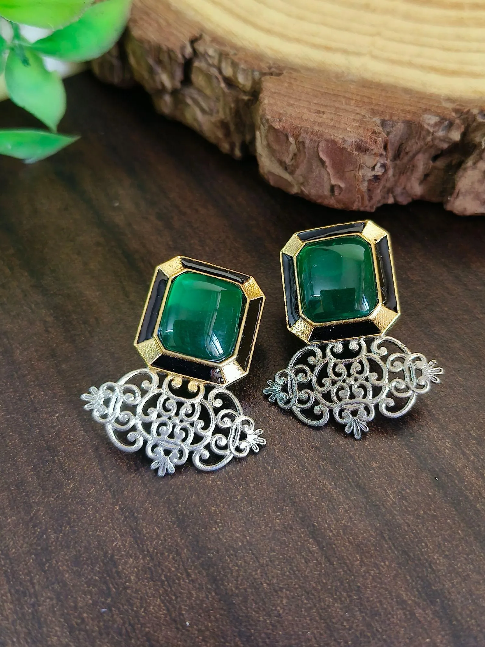 Stone Stud Brass Earring | Sarichka