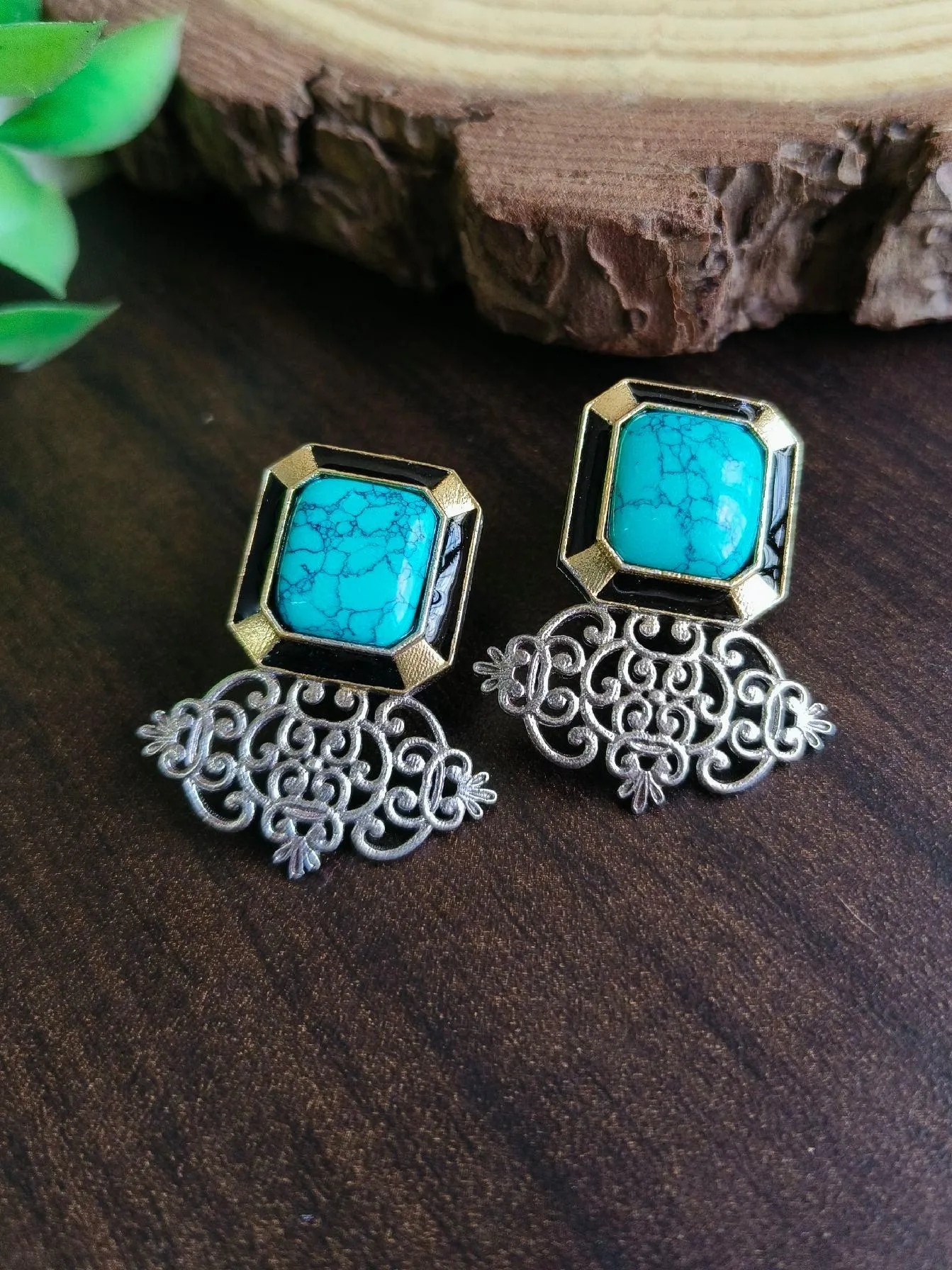 Stone Stud Brass Earring | Sarichka