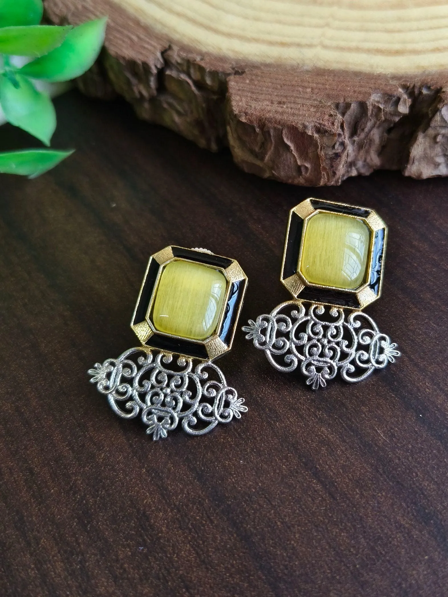 Stone Stud Brass Earring | Sarichka