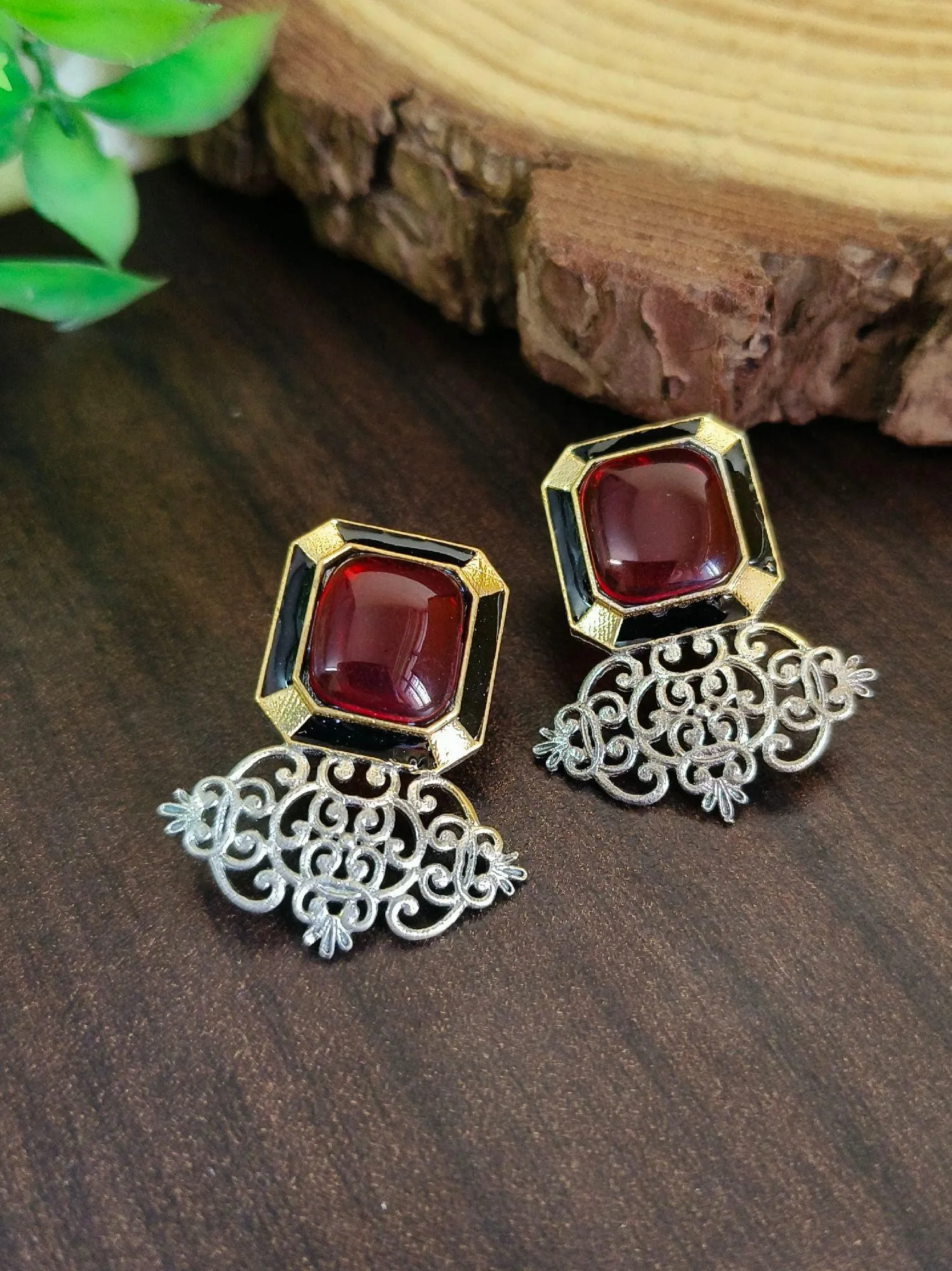 Stone Stud Brass Earring | Sarichka