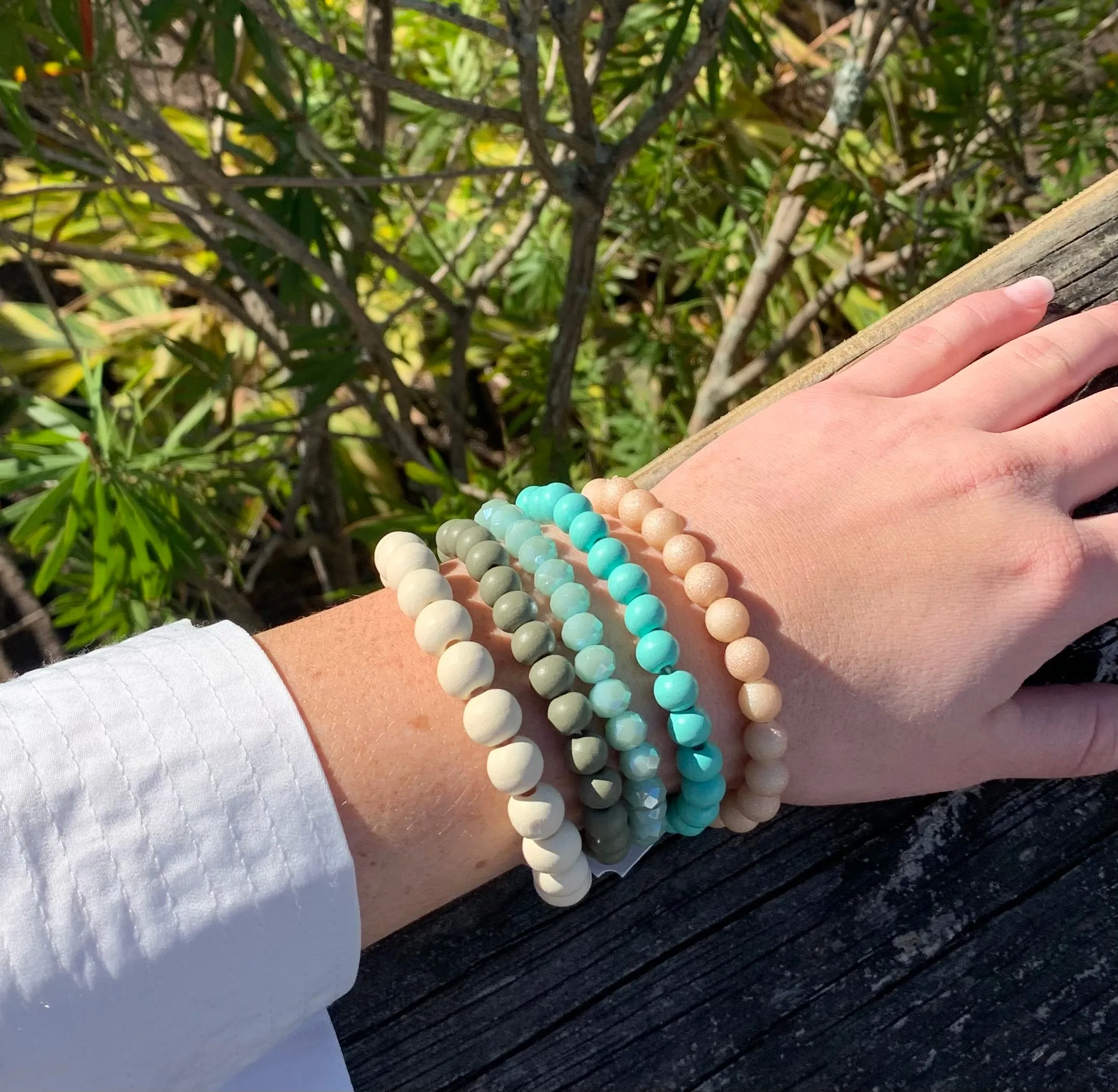 Summer Beaded Bracelet in Neutral and Aqua