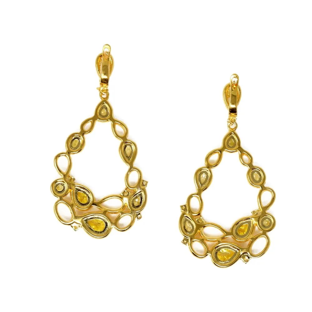 Suzy Levian Golden Sterling Silver Yellow & White Cubic Zirconia Chandelier Dangle Earrings