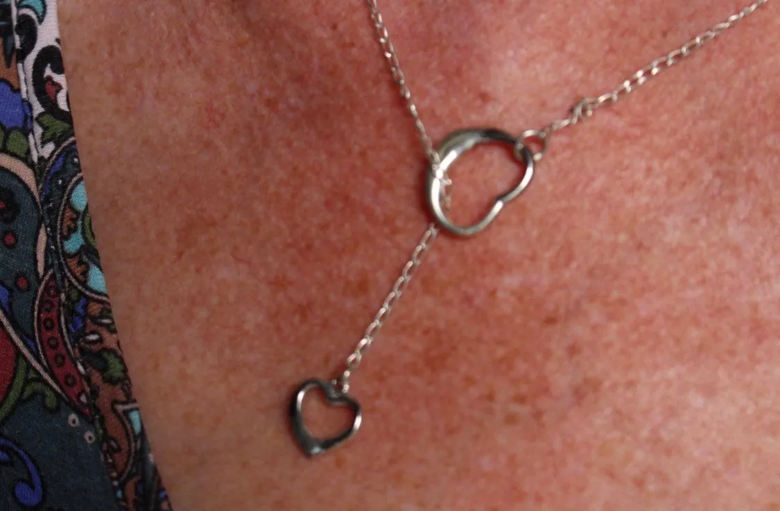 Sweetest day gift, Heart Chain lariat necklace, Sterling silver, handmade jewelry, short Y necklace