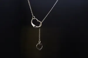 Sweetest day gift, Heart Chain lariat necklace, Sterling silver, handmade jewelry, short Y necklace
