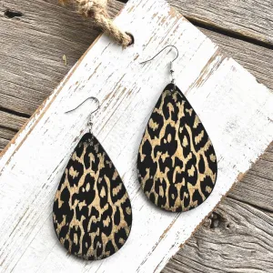 Teardrop Leopard Bold Wooden Earrings