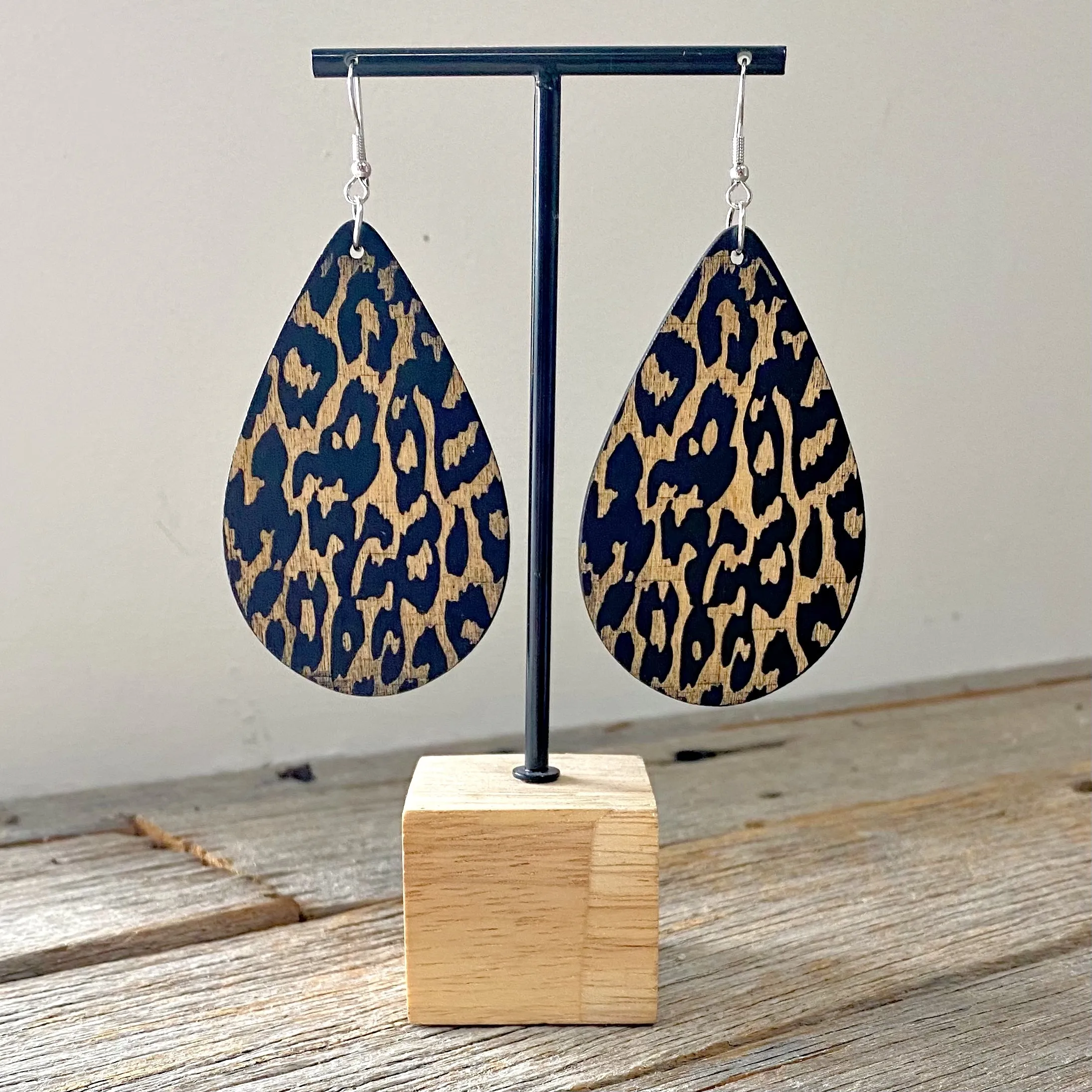 Teardrop Leopard Bold Wooden Earrings