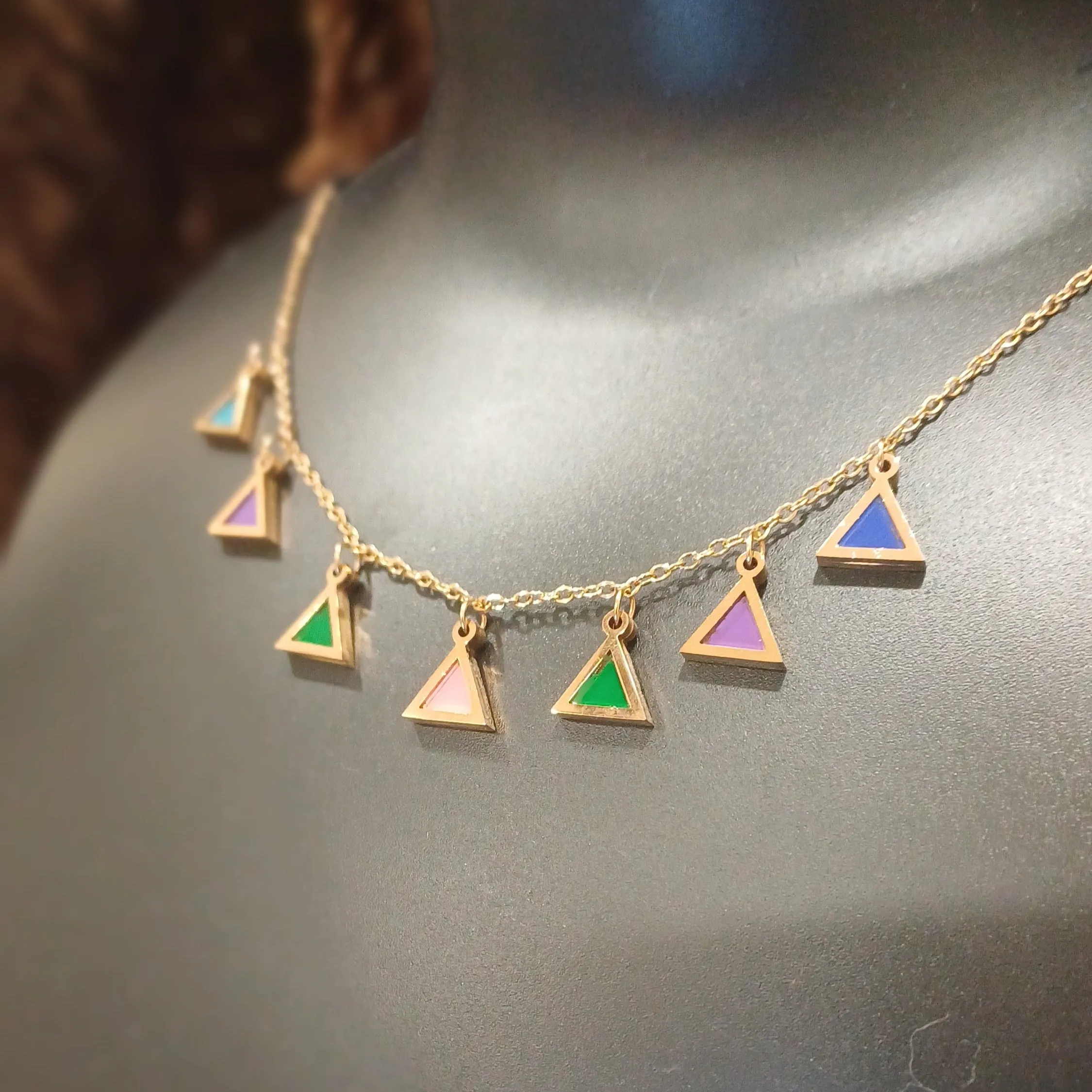 Tesselled multicolor neck chain_anti tarnish