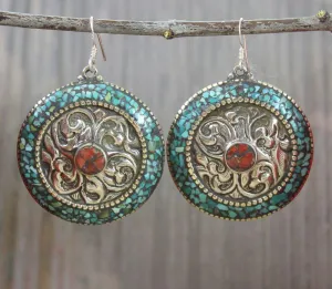 Tibetan Bold Turquoise and Coral Earrings