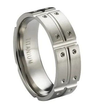 Titanium Wedding Ring with Polished Center Cut and Notches | 8mm