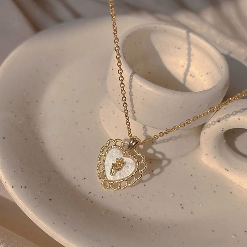 Trendy Fine Heart Shaped Opal Chain Pendant Necklace