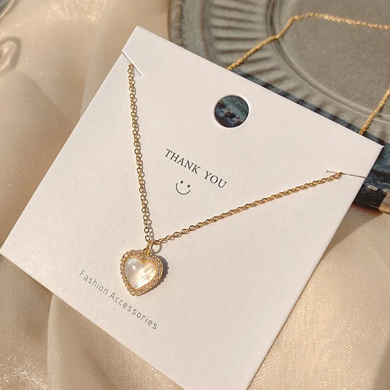 Trendy Fine Heart Shaped Opal Chain Pendant Necklace