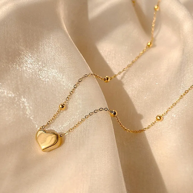 Trendy Fine Heart Shaped Opal Chain Pendant Necklace