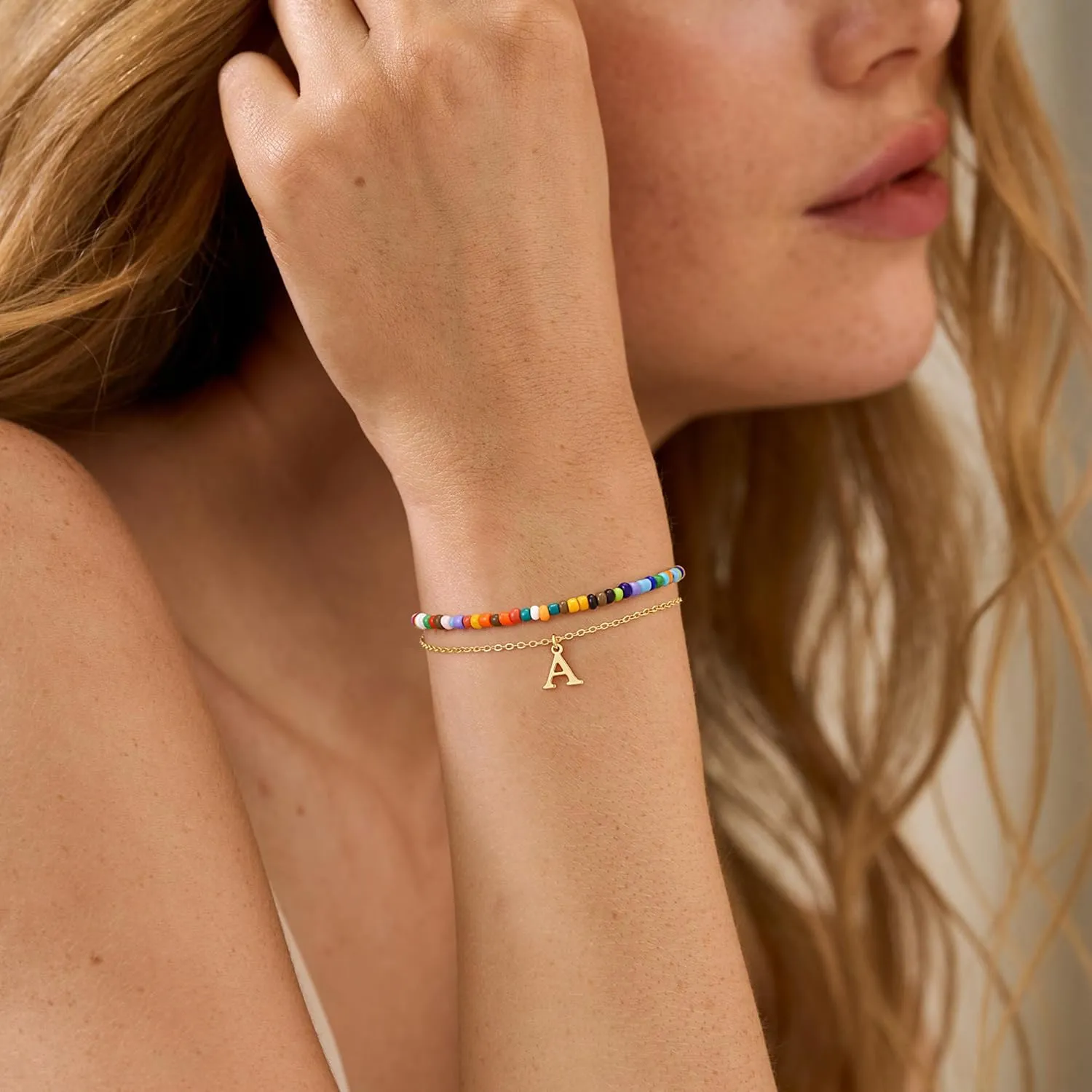 Turandoss Colorful Beaded Initial Bracelets for Teen Girls Women Gifts - 18K Gold Plated Cute Initial Bracelets for Girls Jewelry Teen Girl Gifts Trendy Stuff Birthday Gifts for Girls