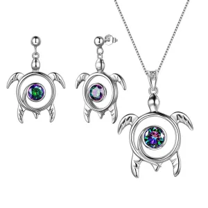Turtle Rainbow Mystic Topaz Jewelry Sets Women Girls Gift Sterling Silver