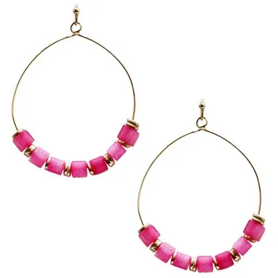 Twin Dangle Circle Earring w/Fuchsia Stones