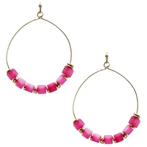 Twin Dangle Circle Earring w/Fuchsia Stones