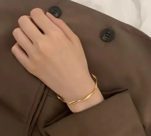 Twisted Gold Open Bangle