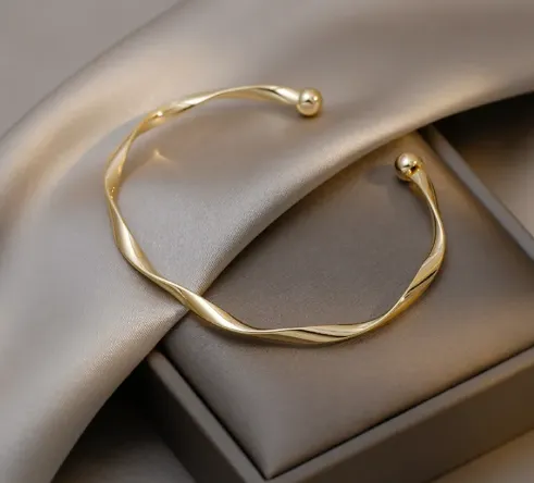 Twisted Gold Open Bangle