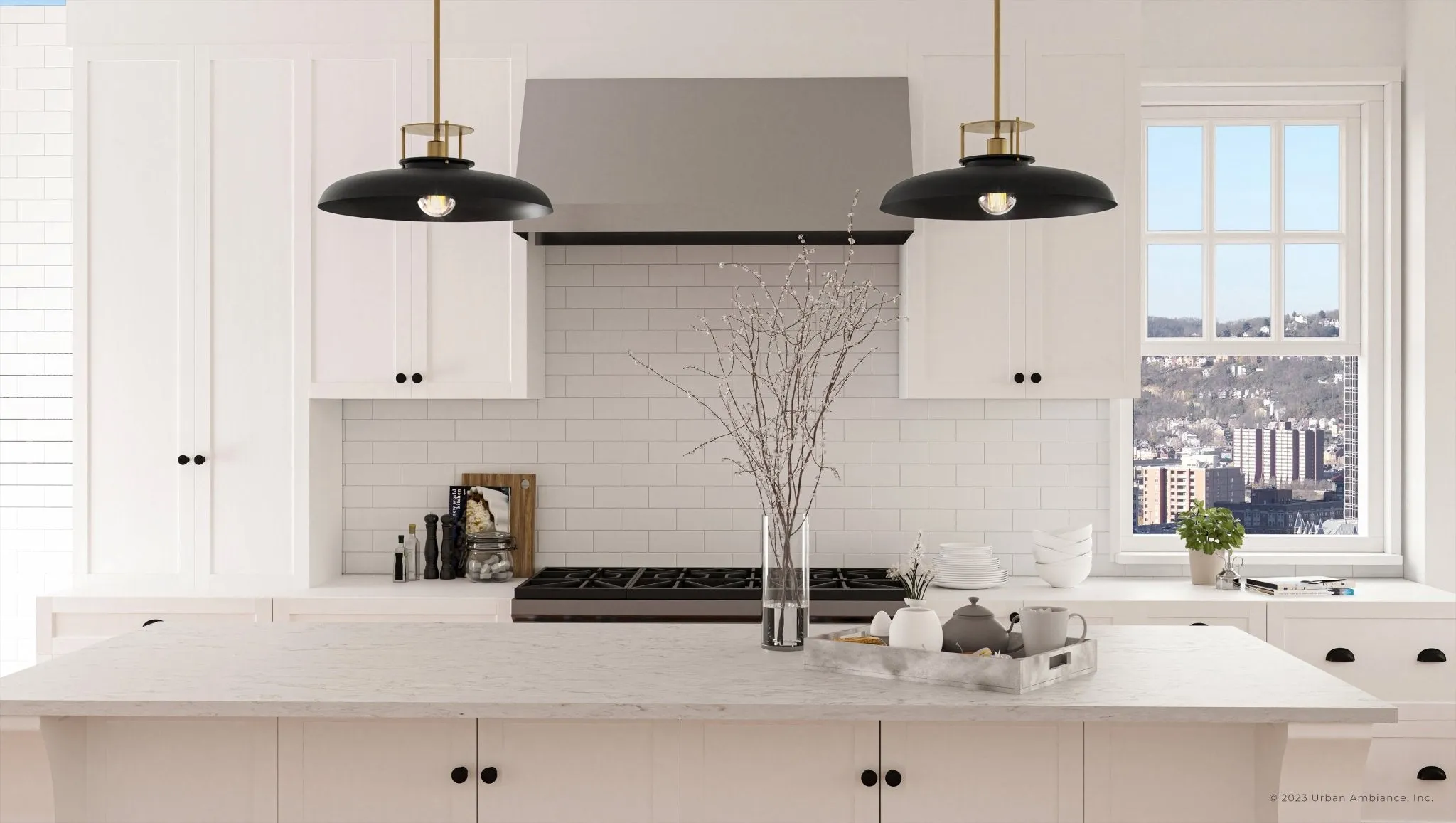 ULB2191 Transitional Pendant, 8''H x 20''W, Matte Black and Gold Finish, Westport Collection