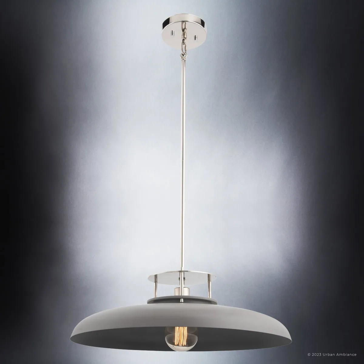 ULB2193 Transitional Pendant, 8''H x 20''W, Polished Nickel and Gray Finish, Westport Collection