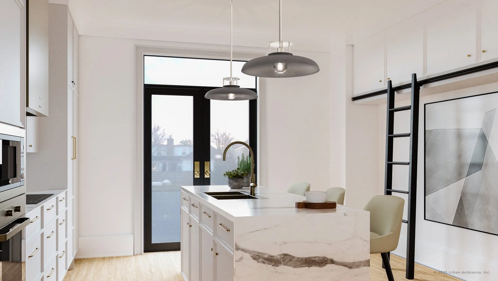 ULB2193 Transitional Pendant, 8''H x 20''W, Polished Nickel and Gray Finish, Westport Collection
