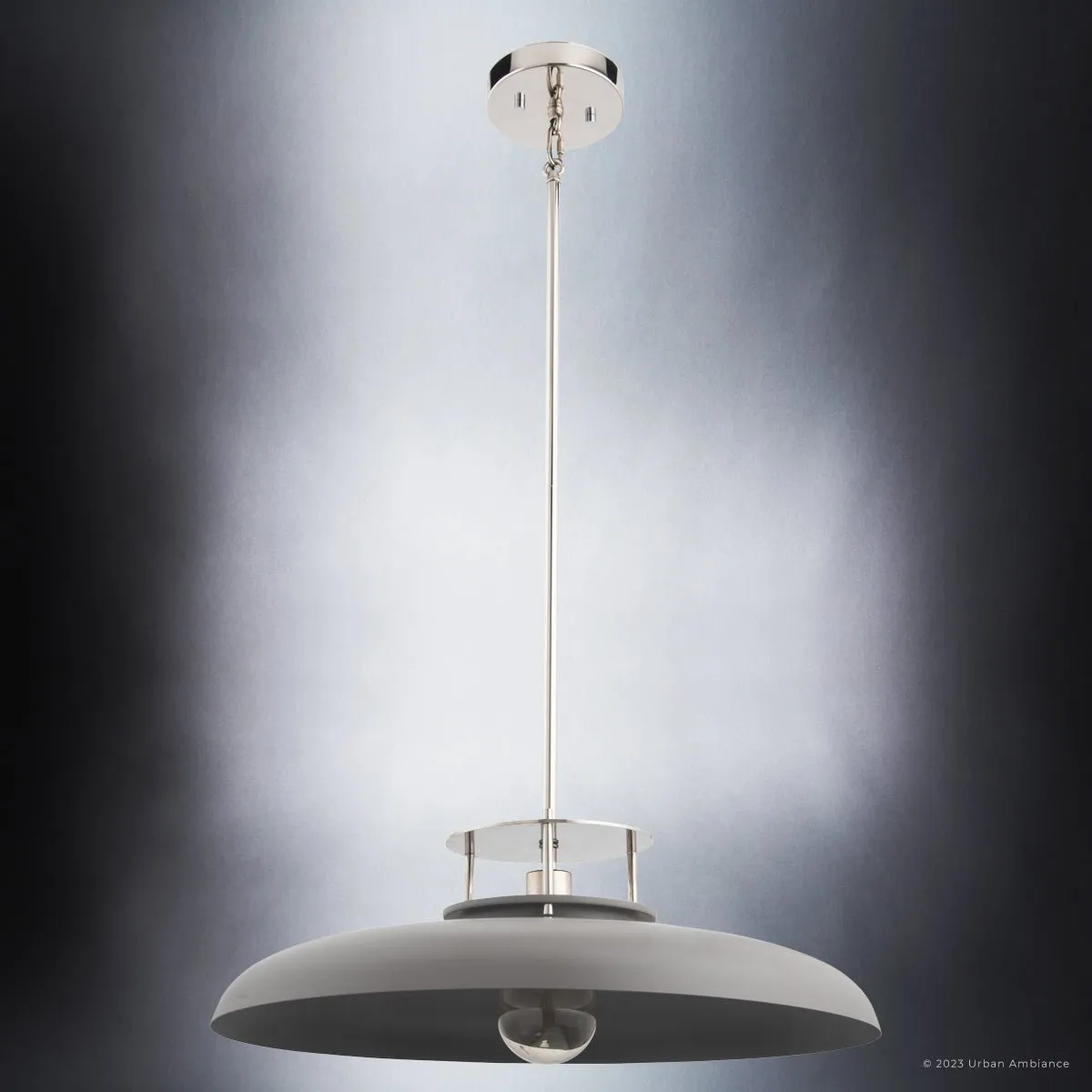 ULB2193 Transitional Pendant, 8''H x 20''W, Polished Nickel and Gray Finish, Westport Collection