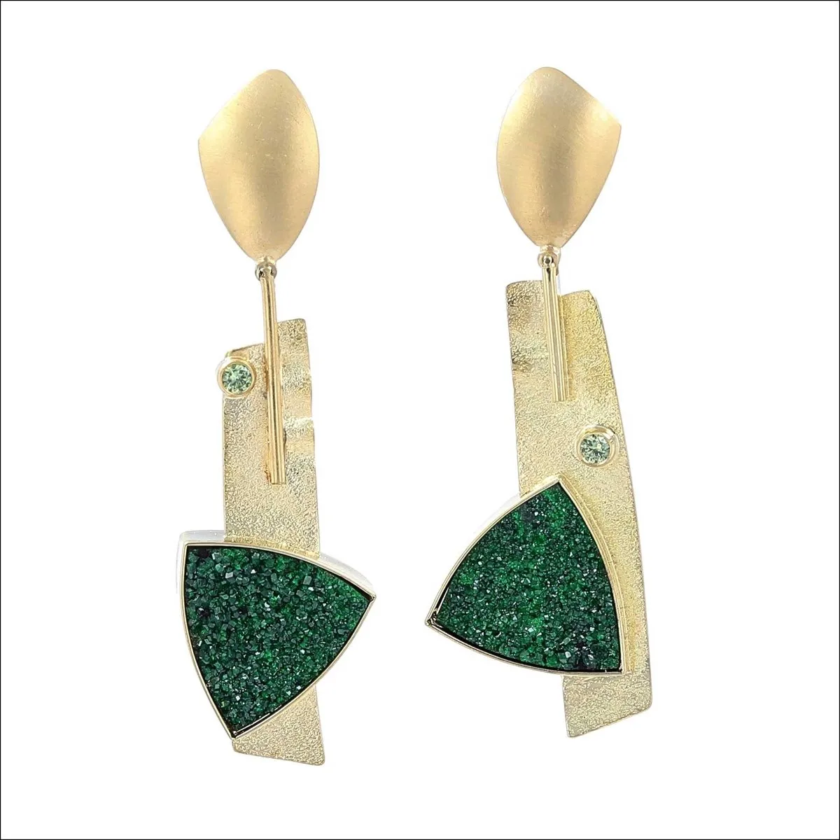 Uvarovite Druzy Garnet Earrings 18KY
