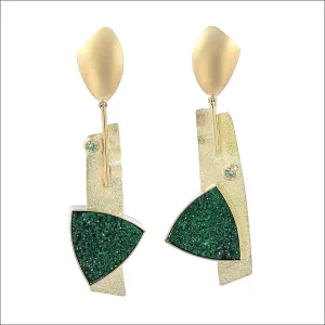 Uvarovite Druzy Garnet Earrings 18KY