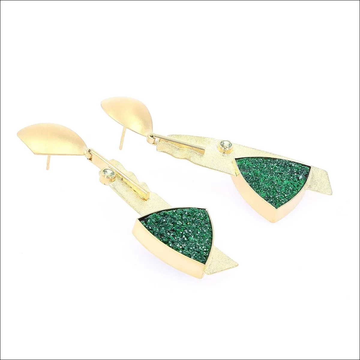 Uvarovite Druzy Garnet Earrings 18KY