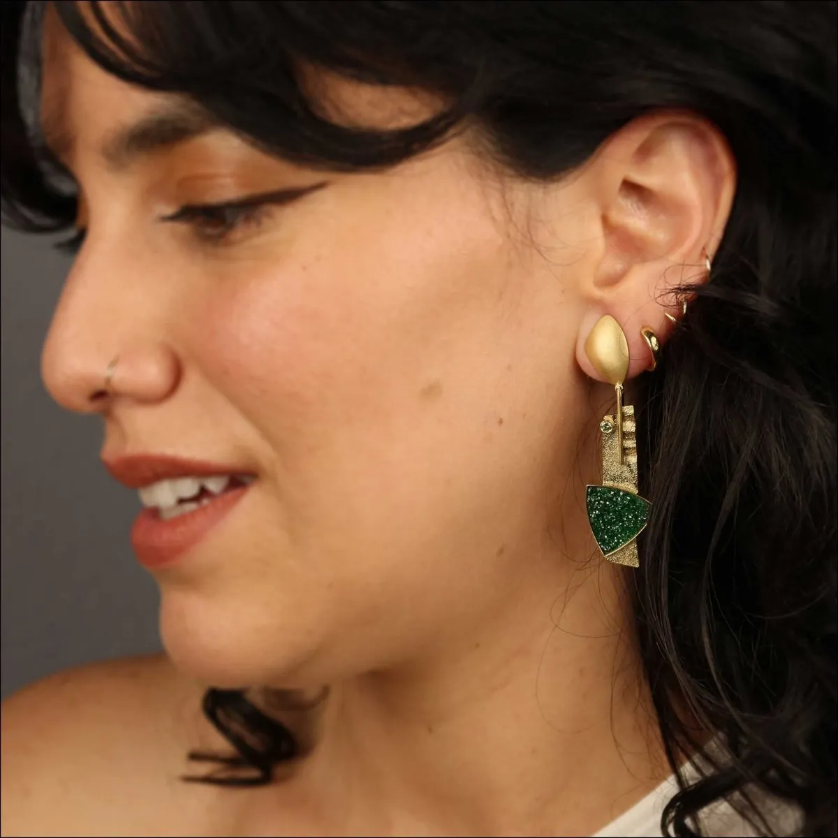 Uvarovite Druzy Garnet Earrings 18KY