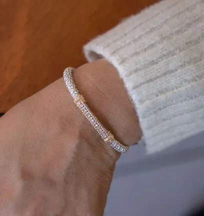 Vahan Sterling Silver & 14K Yellow Gold Diamond Bar Bangle Bracelet