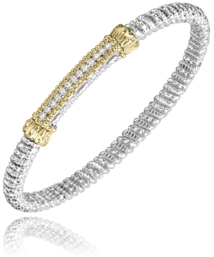 Vahan Sterling Silver & 14K Yellow Gold Diamond Bar Bangle Bracelet