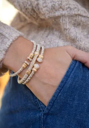 Vahan Sterling Silver & 14K Yellow Gold Diamond Bar Bangle Bracelet