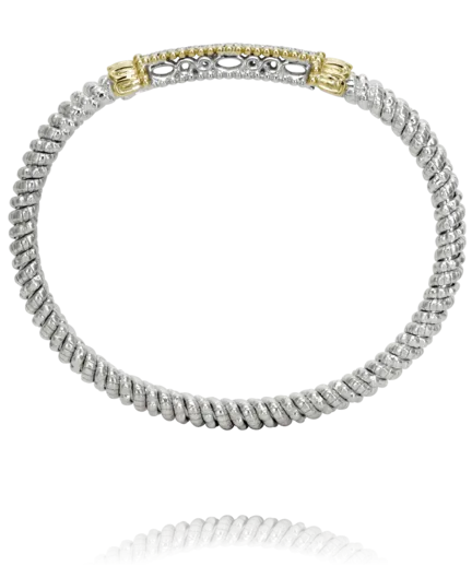 Vahan Sterling Silver & 14K Yellow Gold Diamond Bar Bangle Bracelet